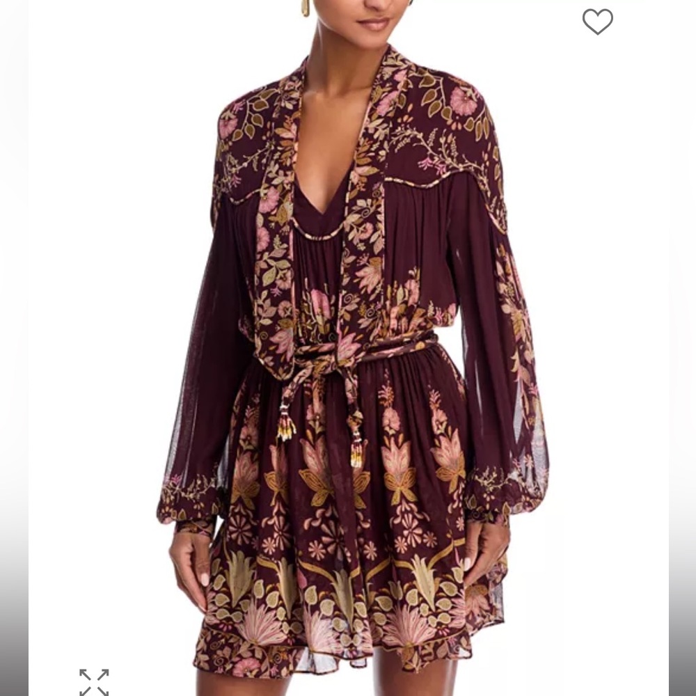 FARM Rio Plum Floral Mini Dress with Pink and Gold Embroidery - M